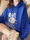 gbolsos  Bunny Embroidered Hoodie, Loose Long Sleeve Drawstring Hoodies Sweatshirt, Women's Clothing