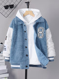 Boys Casual Color Block Non Stretch Warm Fleece Zip Up Coat, Kids Clothing For Fall Winter