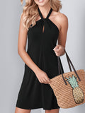 Solid Halter Neck Dress, Casual Sleeveless Backless Summer Dress, Women's Clothing