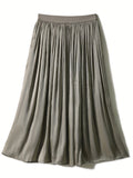 gbolsos  High Waist Pleated Skirts, Elegant Solid Comfy Summer Skirts, Women's Clothing