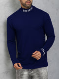 Men's Turtleneck Long Sleeve T-Shirt, Casual Stretch Sports Tops For Spring Fall