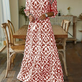 Allover Print Tassel V-Neck Dress, Boho Half Sleeve Dress, Women's Clothing