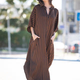 Bohemian Striped Elegant Beach Dress, Casual Every Day Vacation Dress For Spring & Summer, Women's Clothing