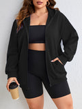gbolsos  Plus Size Basic Sports Top, Women's Plus Solid Long Sleeve Zipper Hooded Drawstring Coat With Pockets