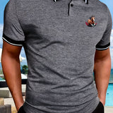 gbolsos  Casual Short Sleeves Button Up Graphic Polo Shirts, V-neck Tops Pullovers, Men's Clothing For Summer