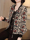 Stars Print Zip Up Lightweight Jacket, Casual Baseball Collar Long Sleeve Outerwear For Spring & Summer, Women's Clothing