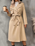 gbolsos Double Breasted Belted Trench Coat, Vintage Solid Lapel Drop Shoulder Overcoat, Women's Clothing