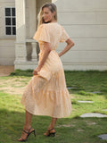 gbolsos  Solid High Waist Dress, Casual Surplice Neck Short Sleeve Maxi Dress, Women's Clothing