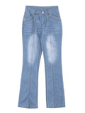 gbolsos  Mid Rise Flare Jeans, Slash Pockets Bell Bottom Wide Leg Slim Fit Denim Pants, Women's Denim Jeans & Clothing