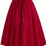 Retro A-line Skirt, Bowknot Front Skirt For Party, Performance, Every Day, Women's Clothing