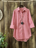 Gingham Print Shirt, Casual Button Front Long Sleeve Hem Acr Shirt With A Collar, Women's Clothing