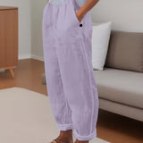 Minimalist Solid Versatile Pants, Casual Wide Leg Elastic Waist Summer Pants, Women's Clothing