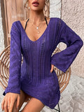 Long Sleeve Sweater Dress, Hollow Out Casual Dress For Spring & Fall, Women's Clothing