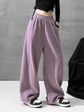 gbolsos  Solid Comfy Wide Leg Pants, Casual Elastic Waist Loose Pants With Pocket, Women's Clothing