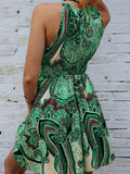 Paisley Print Tie Back Dress, Boho Shirred Waist Sleeveless Dress, Women's Clothing