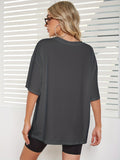 gbolsos  Letter Print Drop Shoulder T-Shirt, Casual Crew Neck Short Sleeve T-Shirt For Spring & Summer, Women's Clothing