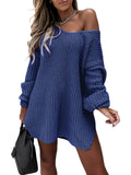 Solid Sweater Dress, Casual V Neck Long Sleeve Versatile Dress, Women's Clothing