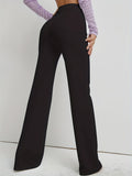 Solid Straight Leg Pants, Casual High Waist Work Pants, Women's Clothing