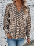 gbolsos  Allover Print Notched Neck Blouse, Casual Long Sleeve Blouse For Spring & Fall, Women's Clothing