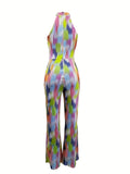 gbolsos  Tie Dye Print Jumpsuit, Casual Sleeveless Wide Leg Jumpsuit, Women's Clothing