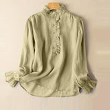 gbolsos  Solid Lettuce Trim Button Front Blouse, Casual Long Sleeve Blouse For Spring & Fall, Women's Clothing