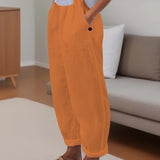 Minimalist Solid Versatile Pants, Casual Wide Leg Elastic Waist Summer Pants, Women's Clothing