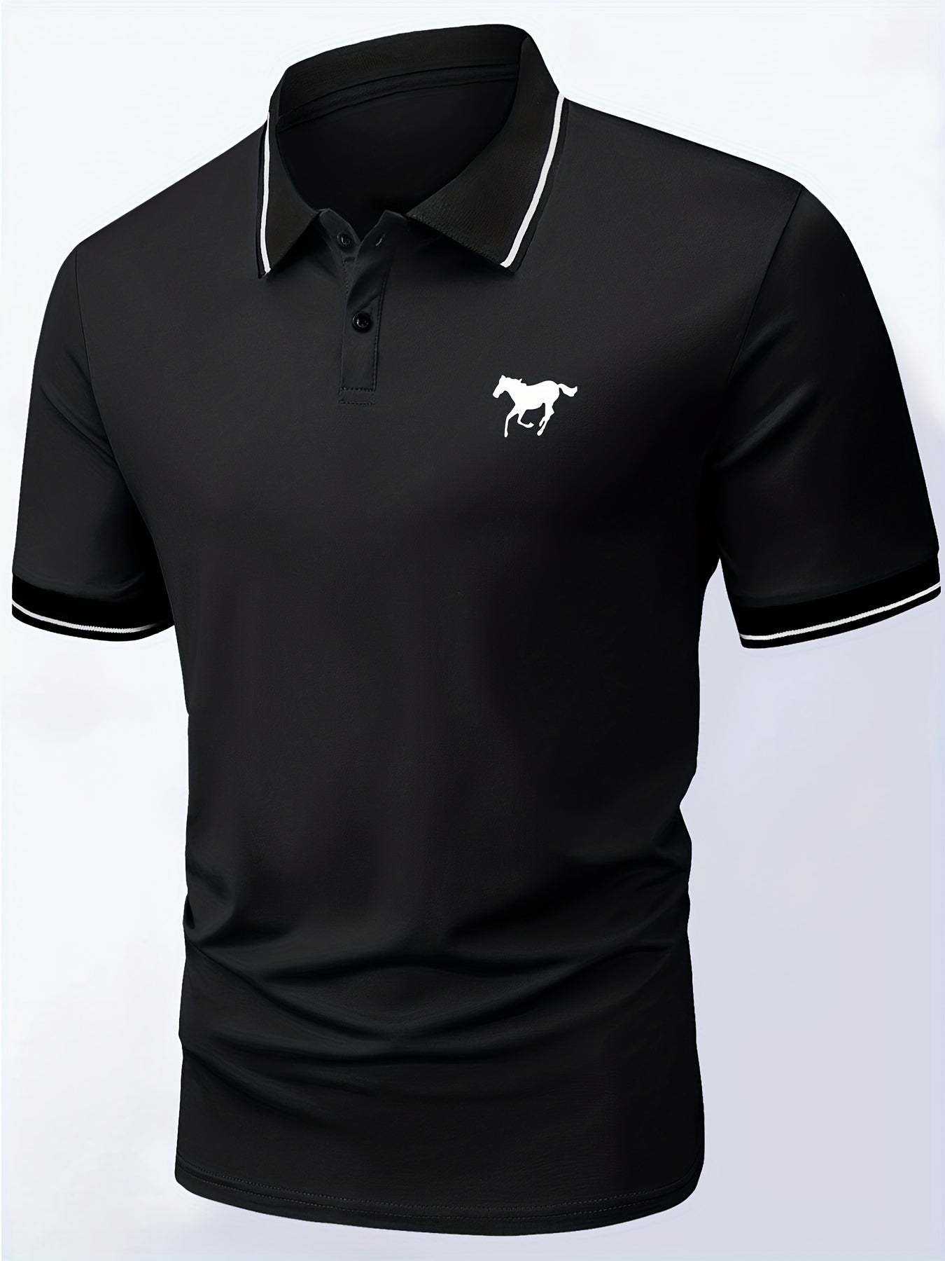 Men's Lapel Polo Shirt Short Sleeve Casual Slight Stretch Button Regular Summer Wear