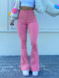 gbolsos  Plain Raw Cut Flared Legs Jeans, High Stretch Versatile Bell Bottom Jeans, Women's Denim Jeans & Clothing