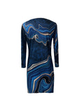 Abstract Print Long Sleeve Dress, Casual Notch Neck Button Dress For Spring & Fall, Women's Clothing