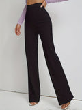 Solid Straight Leg Pants, Casual High Waist Work Pants, Women's Clothing