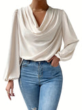 gbolsos  Long Sleeve Cowl Neck Blouse, Solid Casual Top For Fall & Spring, Women's Clothing