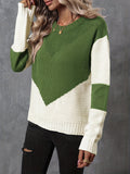 gbolsos  Color Block Crew Neck Sweater, Casual Long Sleeve Split Side Sweater, Women's Clothing