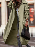 gbolsos  Plus Size Casual Coat, Women's Plus Solid Button Up Long Sleeve Hooded Overcoat With Big Pockets