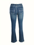 gbolsos  Blue Loose Fit Straight Jeans, Slash Pockets Casual Denim Pants, Women's Denim Jeans & Clothing