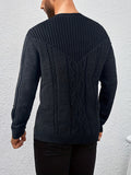 Men's Casual Black Ribbed Knit Pullover Sweater For Winter