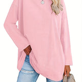 Basic Loose Solid T-Shirt, Casual Long Sleeve Crew Neck T-Shirt, Casual Every Day Tops, Women's Clothing