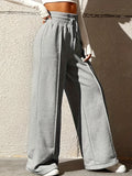 gbolsos  Drawstring Loose Solid Pants, Casual Wide Leg Long Length Pants, Women's Clothing