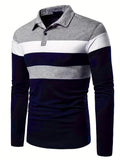 2023 New Color Matching Trendy Shirts Men's Casual Lapel Long Sleeve Polo Shirts