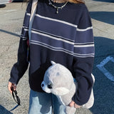 gbolsos  Striped Print Knit Sweater, Casual Crew Neck Long Sleeve Sweater, Women's Clothing