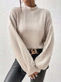 Ribbed Knit Mock Neck Sweater, Casual Long Sleeve Sweater For Fall & Winter, Women's Clothing