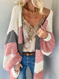 gbolsos  Plus Size Casual Cardigan, Women's Plus Stripe Print Long Sleeve Open Front Sweater Cardigan