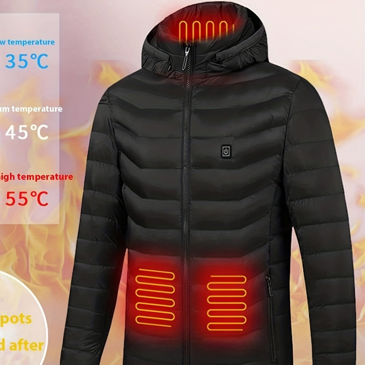 Lightweight Warm USB Heating Cotton Padded Coat, Casual Zip Up Lightweight Jacket Coat For Fall Winter