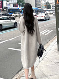 gbolsos  Solid Crew Neck Sweater Dress, Elegant Long Sleeve Loose Knitted Dress For Spring & Fall, Women's Clothing