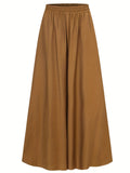 Plus Size Casual Pants, Women's Plus Solid Elastic High Rise Medium Stretch Loose Wide Leg Trousers