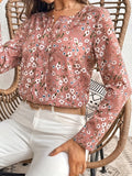 gbolsos  Floral Print Notched Neck Blouse, Casual Long Sleeve Versatile Blouse, Women's Clothing