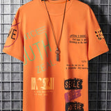 Men's Stylish Slogan Print Trendy T-shirt, Crew Neck Short Sleeve Tops, Graphic Tee Men's Clothes Summer, Men's Outfits