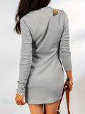 Cut Out Bodycon Mini Dress, Casual Mock Neck Long Sleeve Dress, Women's Clothing