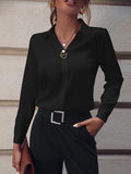 Women's Blouse Elegant Solid Lapel Button Long Sleeve Fashion Fall Winter Blouse