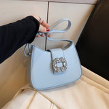 Luxury Shoulder Bag For Women, Rhinestone Decor Underarm Bag, Fashion Buckle Decor Handbag & Purse