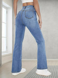 Light Blue Casual Bootcut Jeans, Mid-Stretch Slant Pockets High Waist Denim Pants, Women's Denim Jeans & Clothing